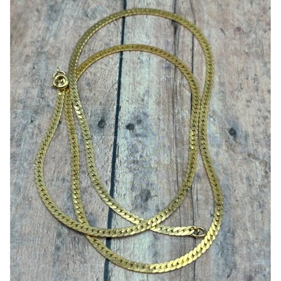 Gold Tone Herringbone Double Strand Chain Necklace Convertible 2 Chains 17" 21" - Picture 9 of 12